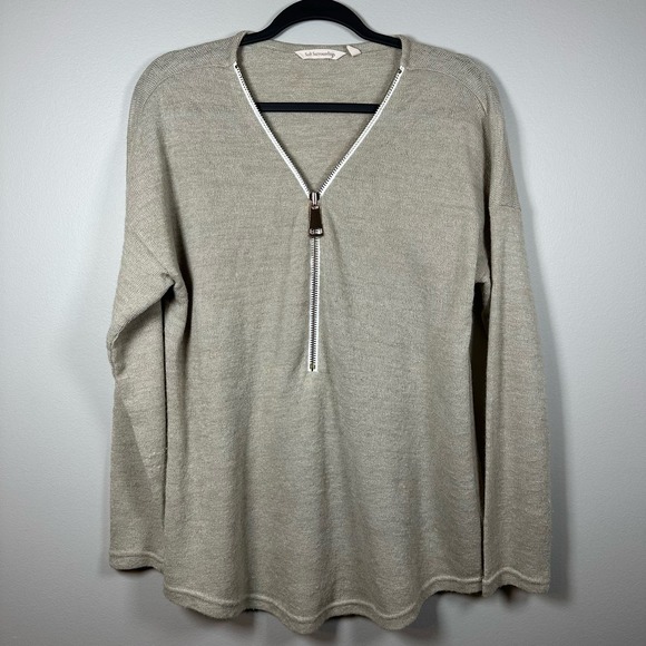 Soft Surroundings Large Gold Zipper Neck Tan Long Sleeve Lightweight Blouse - Picture 1 of 5
